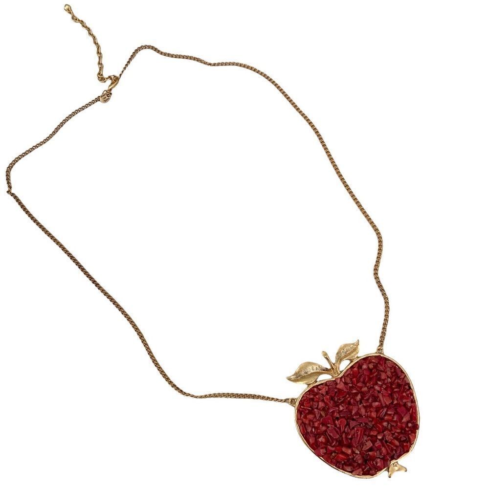 Fashionable Red Apple Pendant Necklace in Gold Tone One Size